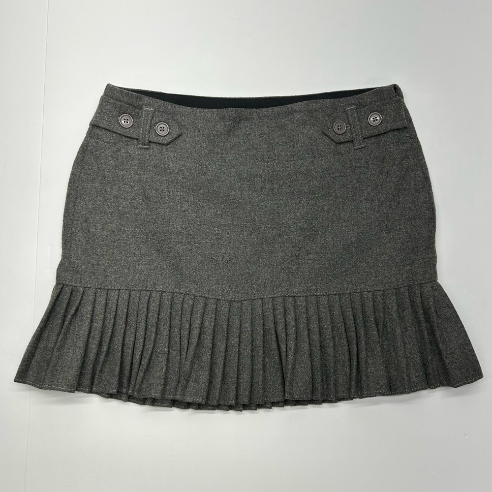 GAP VINTAGE Charcoal Gray Virgin Wool Skirt W 4 Pleated Bottom Side Zip Lined - Picture 1 of 15